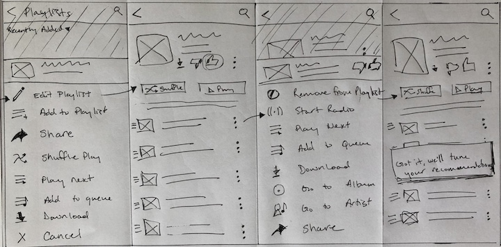 hand sketched thumbs-up user flow continued