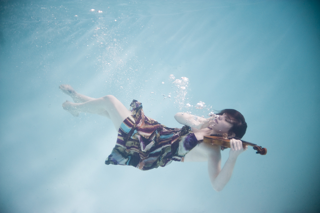 underwater photo with violin