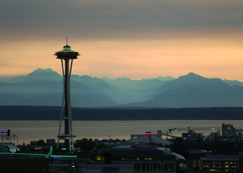 Photo of Seattle skyline looking towards Olympic Mountains